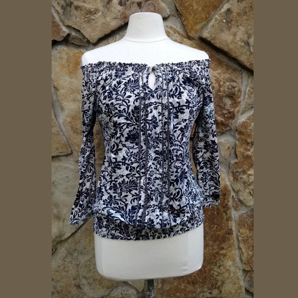 Lucky Brand Tops - Lucky Brand Floral Shirt Top S Blue/Gray 3/4 Sleev